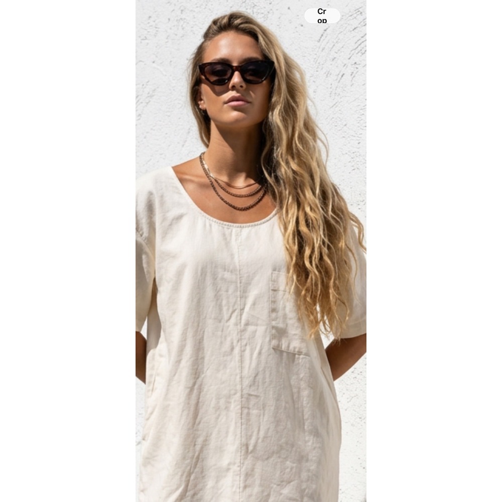 Free-est by FREE PEOPLE Short Sleeve Scoop Back Romper Large Cream Cotton NWOT